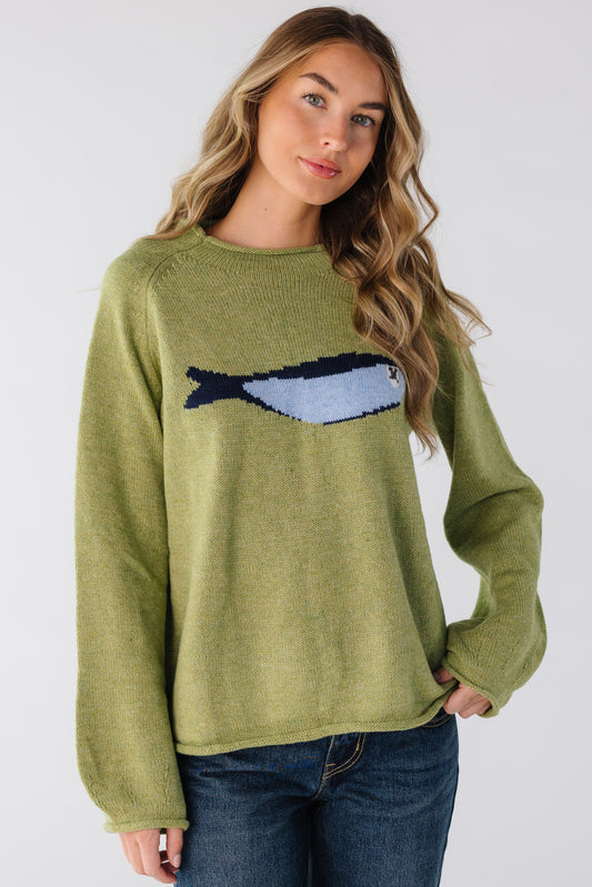 Gone Fishing Sweater in olive for women and teens