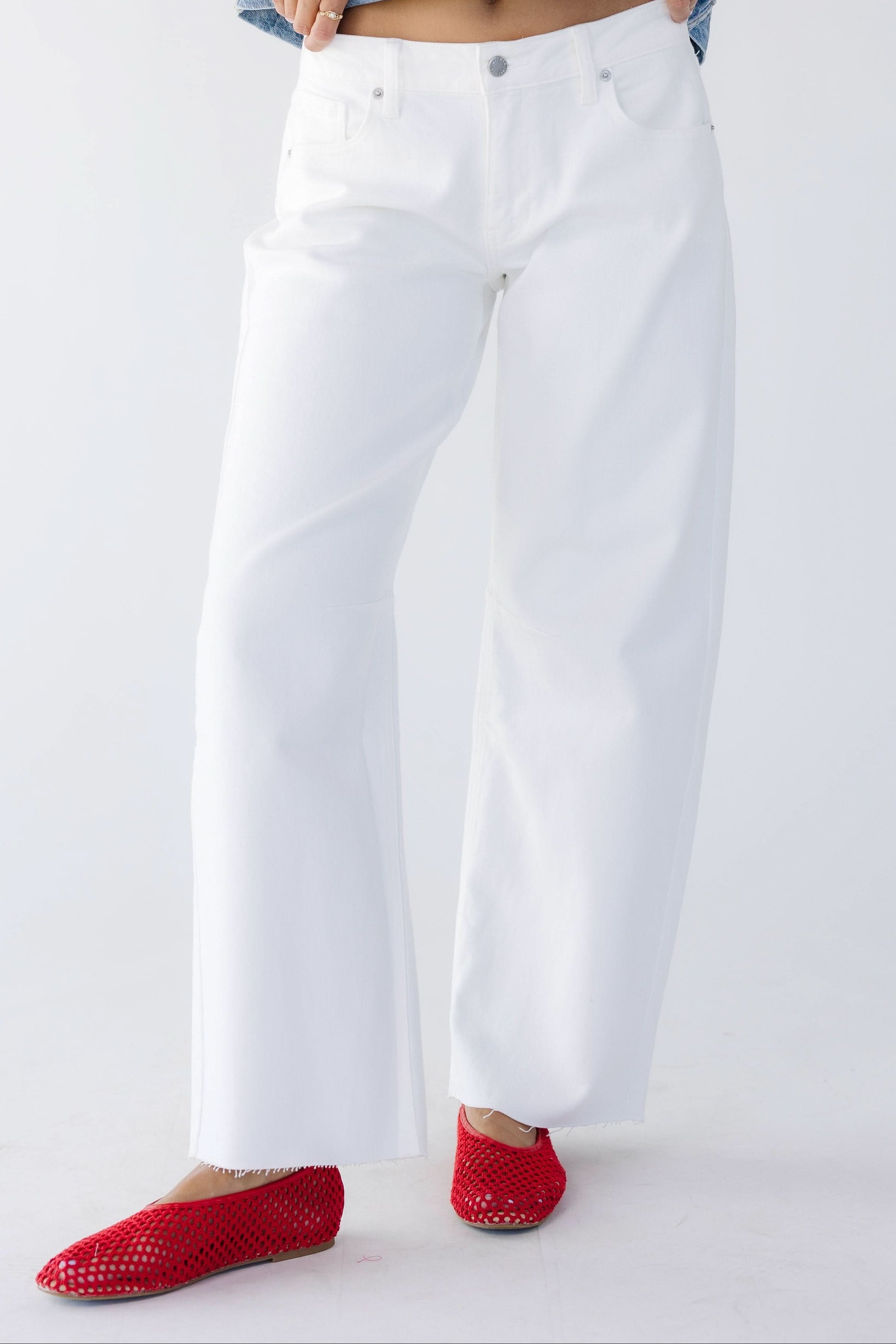 Mid Rise Barrel Jean in white for women and teen girls.