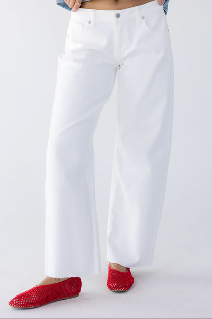 Mid Rise Barrel Jean in white for women and teen girls.