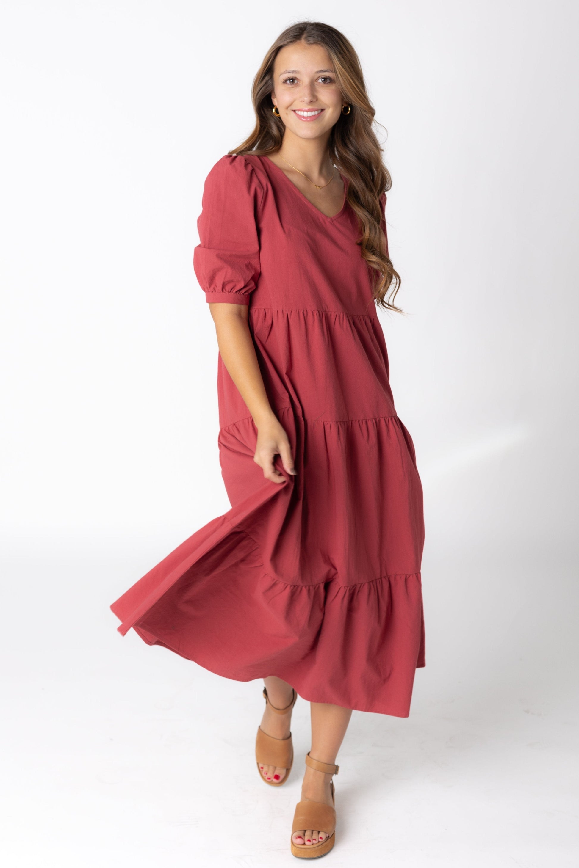 Brass & Roe Jayden V-Neck Dress WOMEN'S DRESS brass & roe Rust XS 
