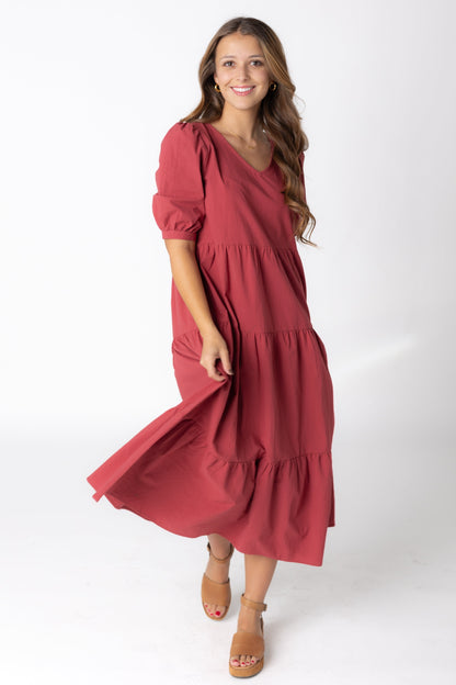 Brass & Roe Jayden V-Neck Dress WOMEN'S DRESS brass & roe Rust XS 