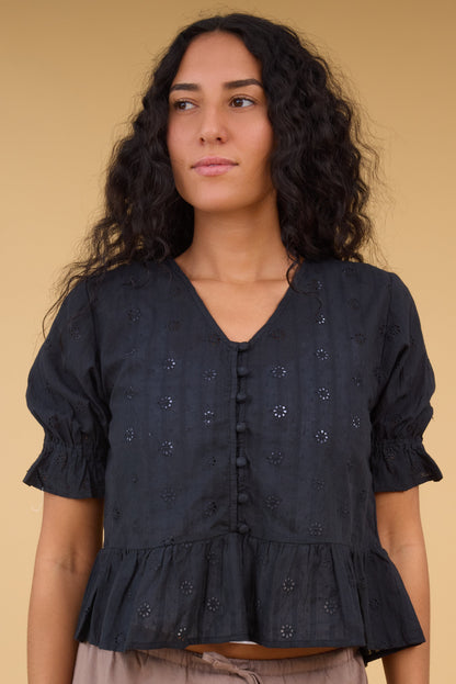 Citrus Sam Details Top in black for women and teen girls.
