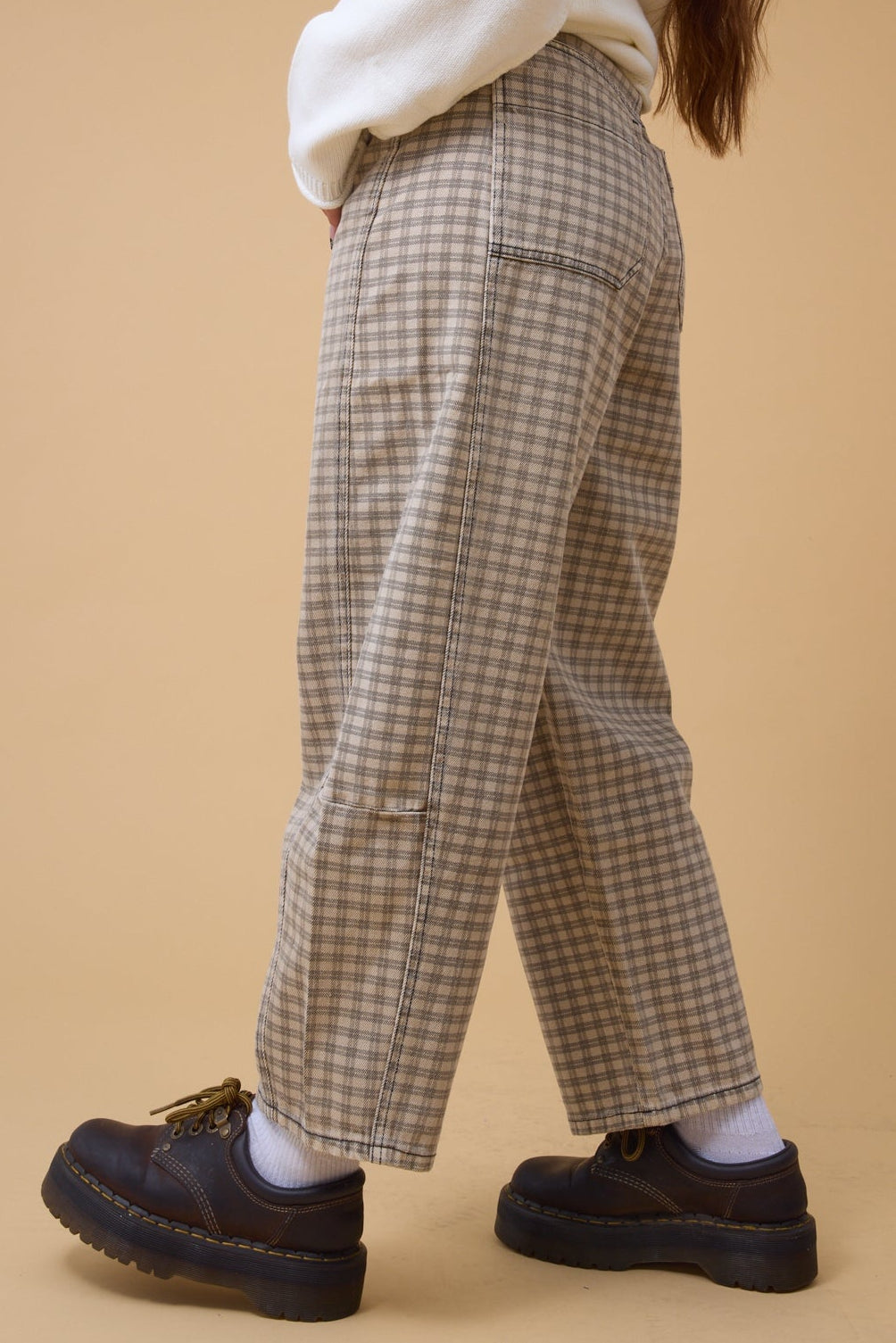 Mini Check Barrel Pants WOMEN'S PANTS Miou Muse Tan/Brown S 