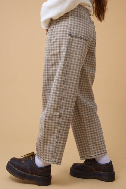 Mini Check Barrel Pants WOMEN'S PANTS Miou Muse Tan/Brown S 