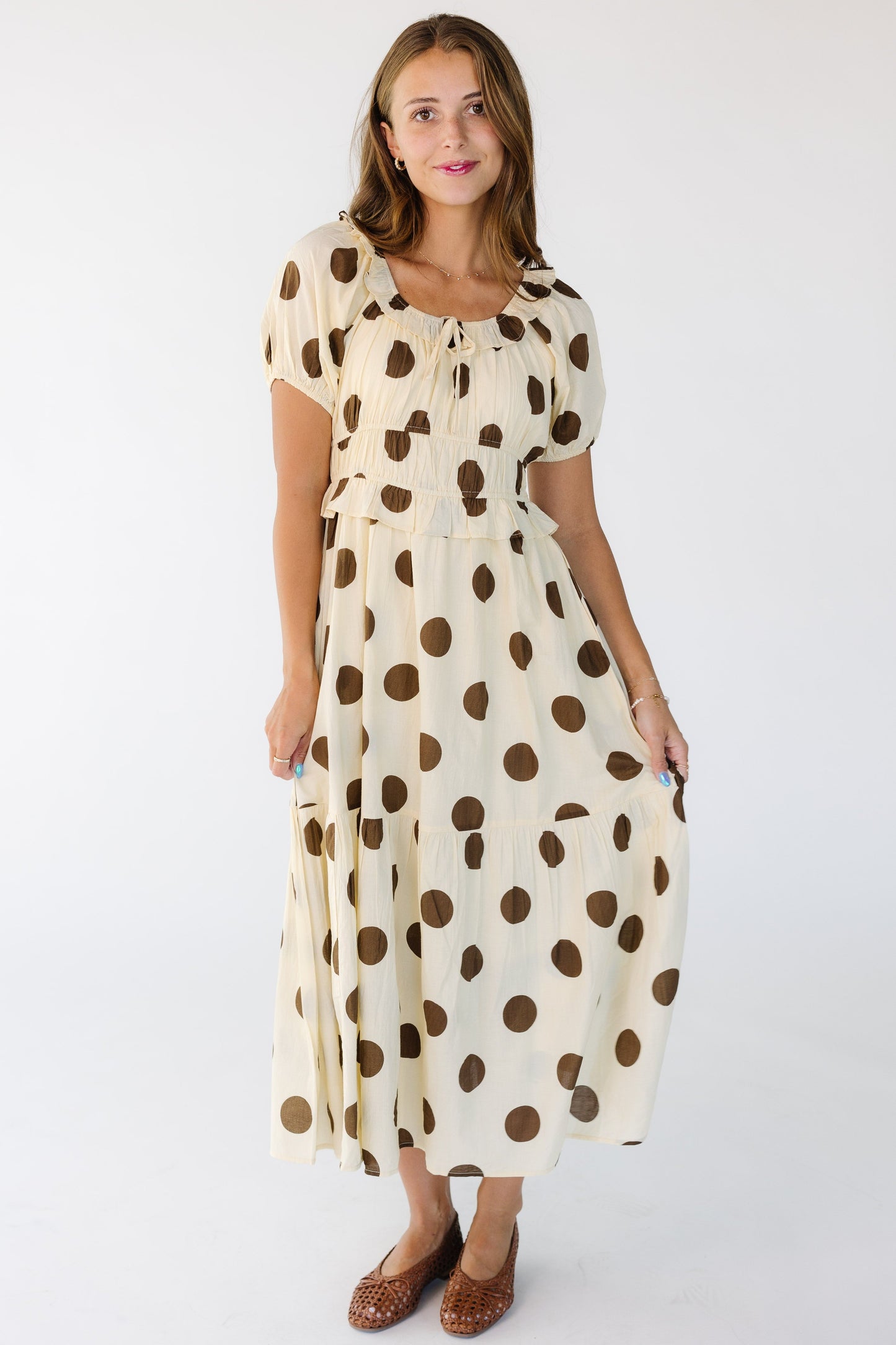 Citrus-The Jena Print Dress WOMEN'S DRESS Citrus Brown Polka Dot XS 