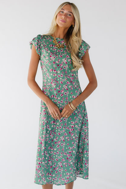 Brass & Roe Tamara Print Dress in green for women & teen girls.