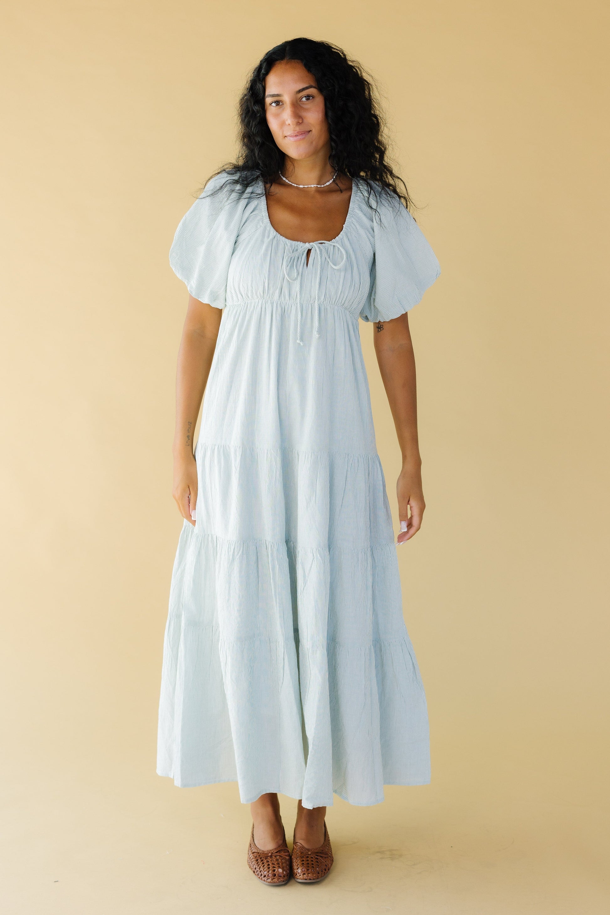tiered dress women Periwinkle Blue Embroidered weekend strolls Behati Tiered Layer Midi Dress