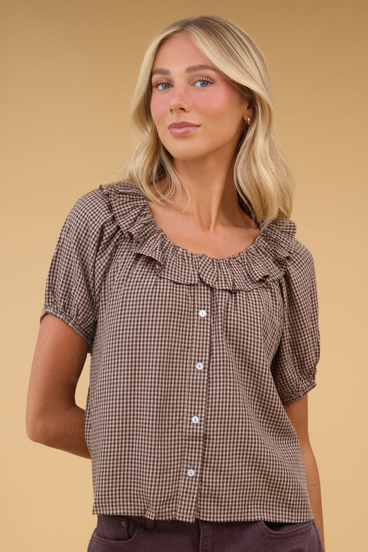 Citrus Collar Top WOMEN'S TOP Citrus Brown XS 