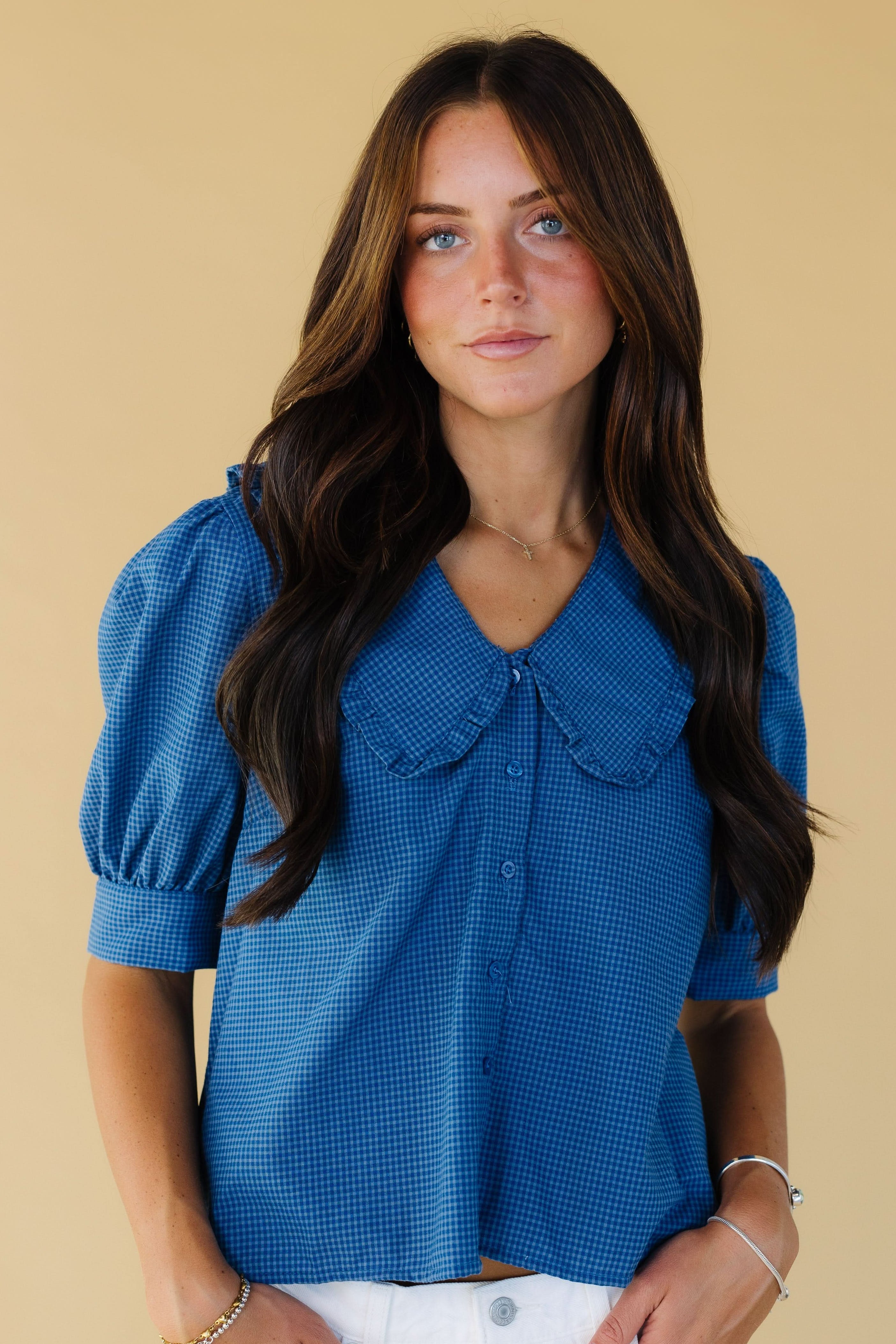 Brass & Roe Modest Gingham Collared Blouse – Called to Surf