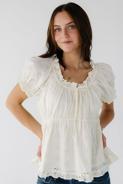 Citrus Delilah Top in cream eyelet for women and teen girls.