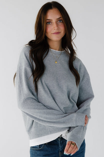 Always On Crew Pullover Knit in grey for woman and teen girls.