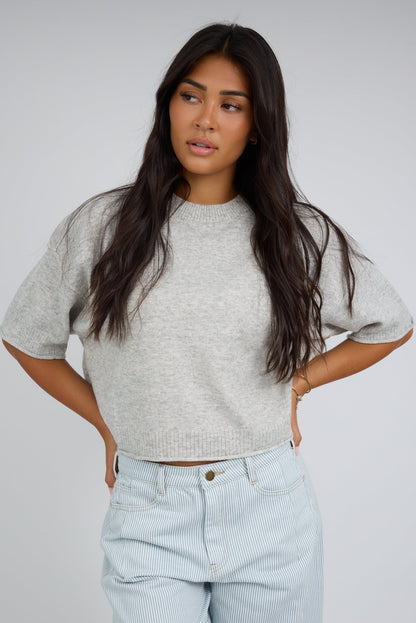 Mercedes Sweater Top in light heather grey for women and teen girls.