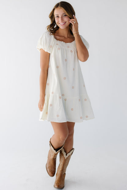 Daisy Embroidered Modest Dress Vanilla / L *FINAL SALE*