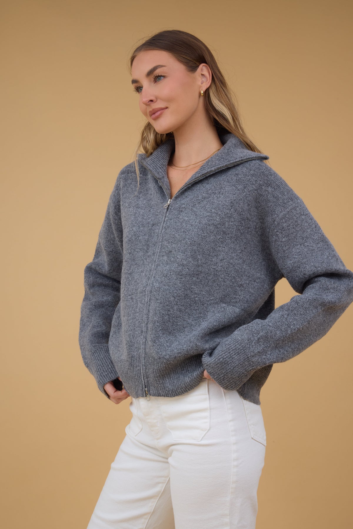 Two Way Zip-Up Sweater WOMEN'S SWEATERS Yours Truly 