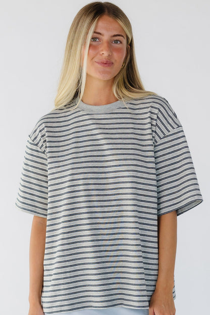 Brass & Roe New Things Tee - Summer in grey stripe for women and teen girls.