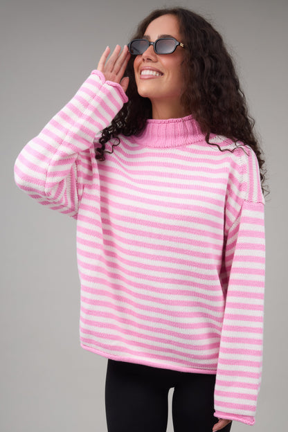 Sundown Sweater in pink & white stripe for women & teen girls.
