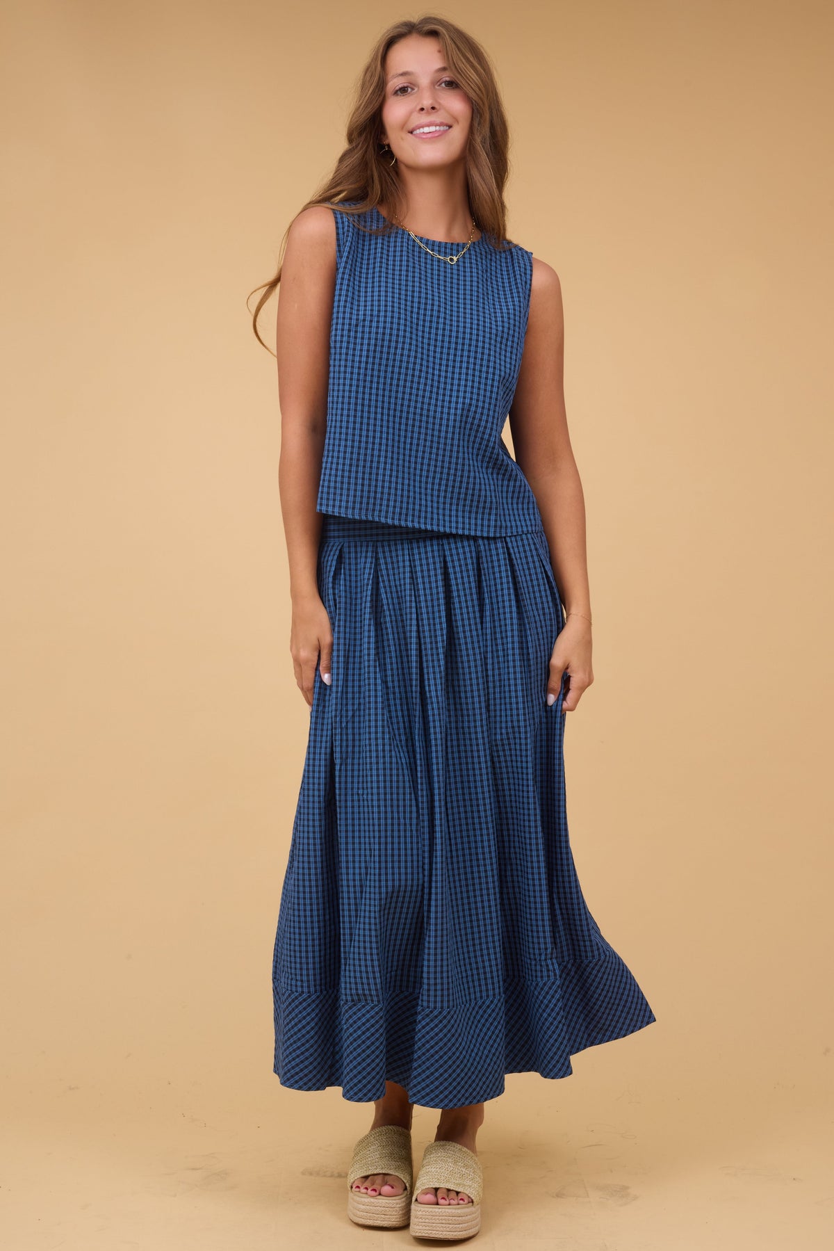 The Aspyn Set Women's Set in blue & black plaid for women and teen girls.