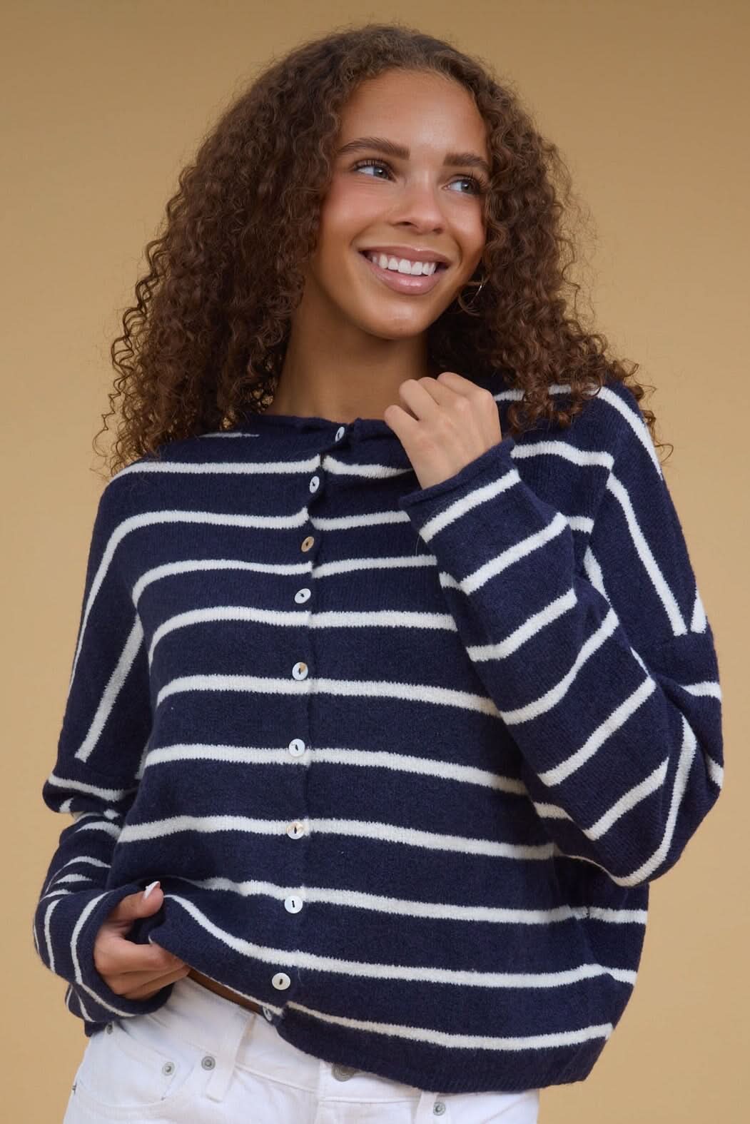 Bentley Striped Cardigan WOMEN'S CARDIGAN Things Between Midnight/Ivory S 