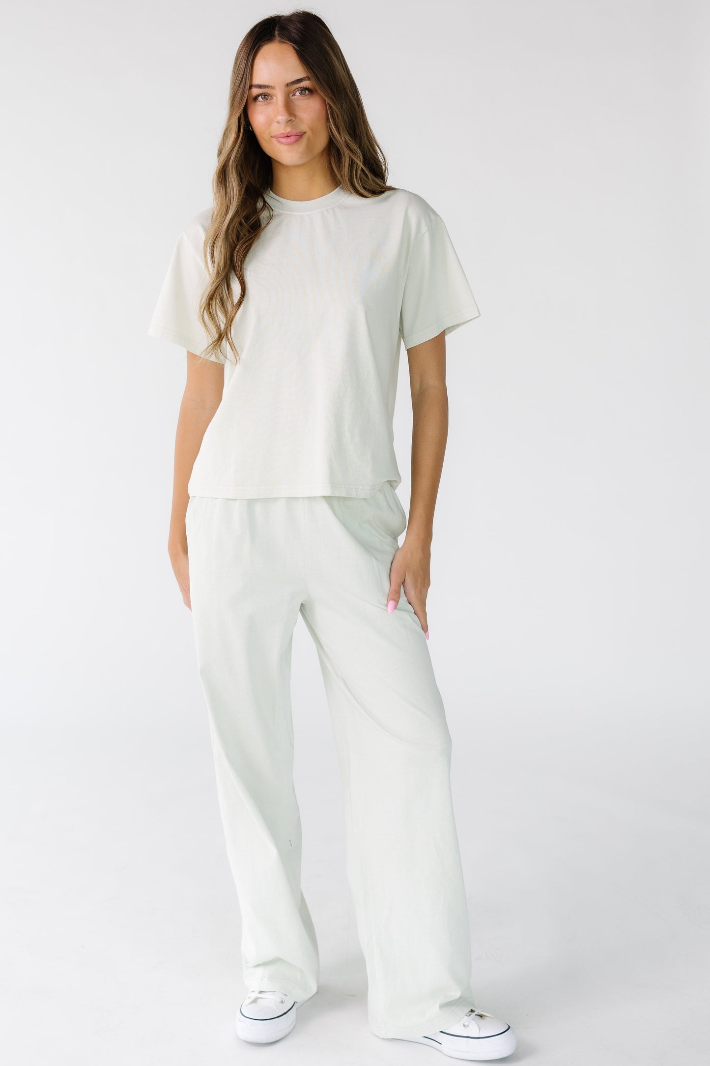 Washed Cotton Straight Pants in light grey digital mist for women and teens.