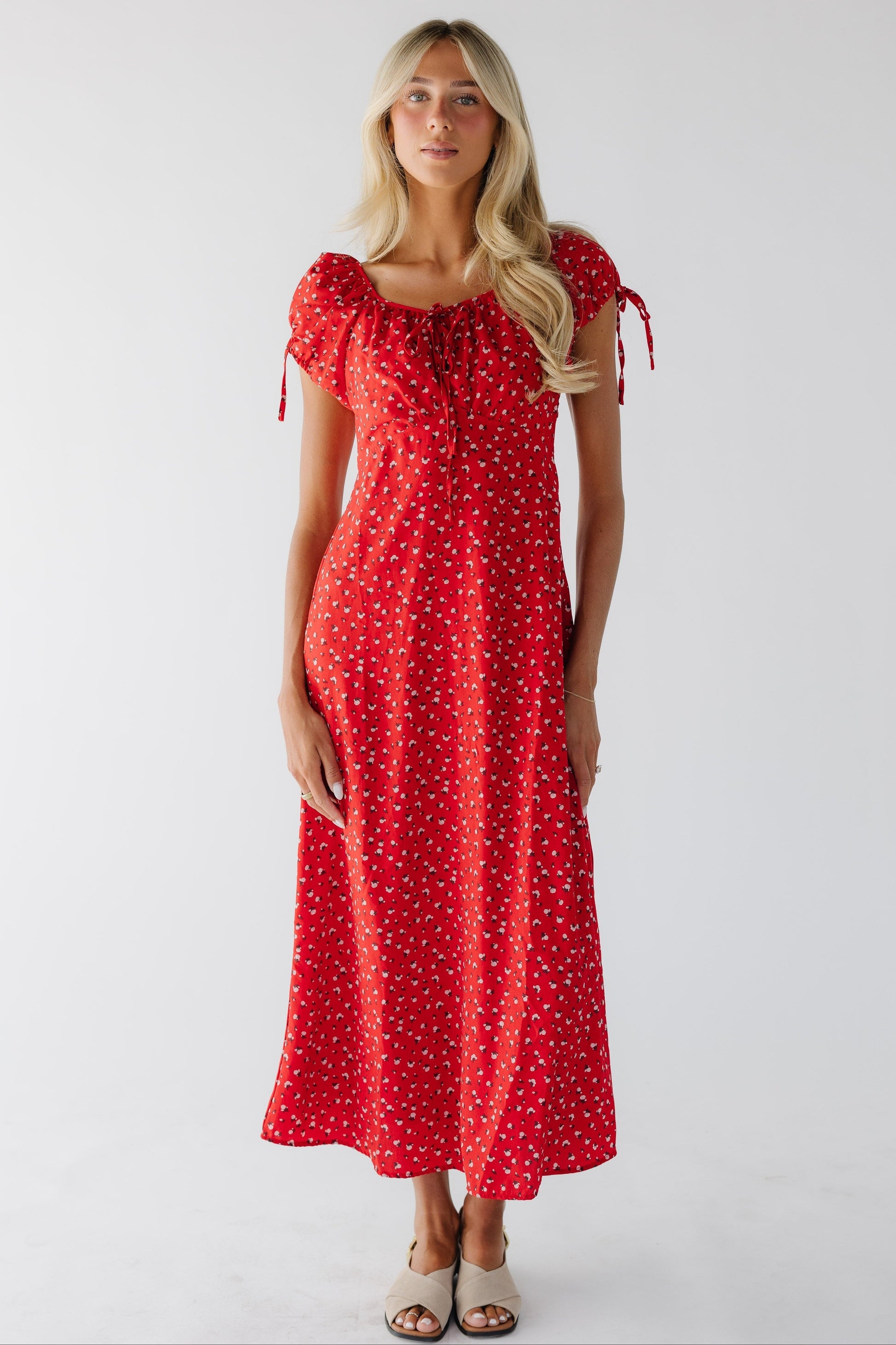 Brass & Roe Alani Dress - Fall in red floral print for women and teenage girls.