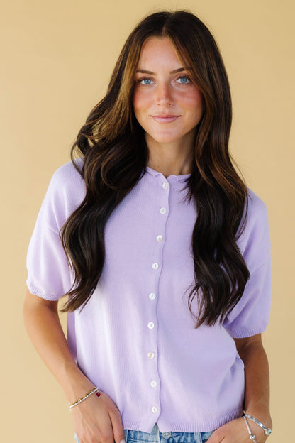 Button Down Knit Top WOMEN'S T-SHIRT Things Between Lavender S 