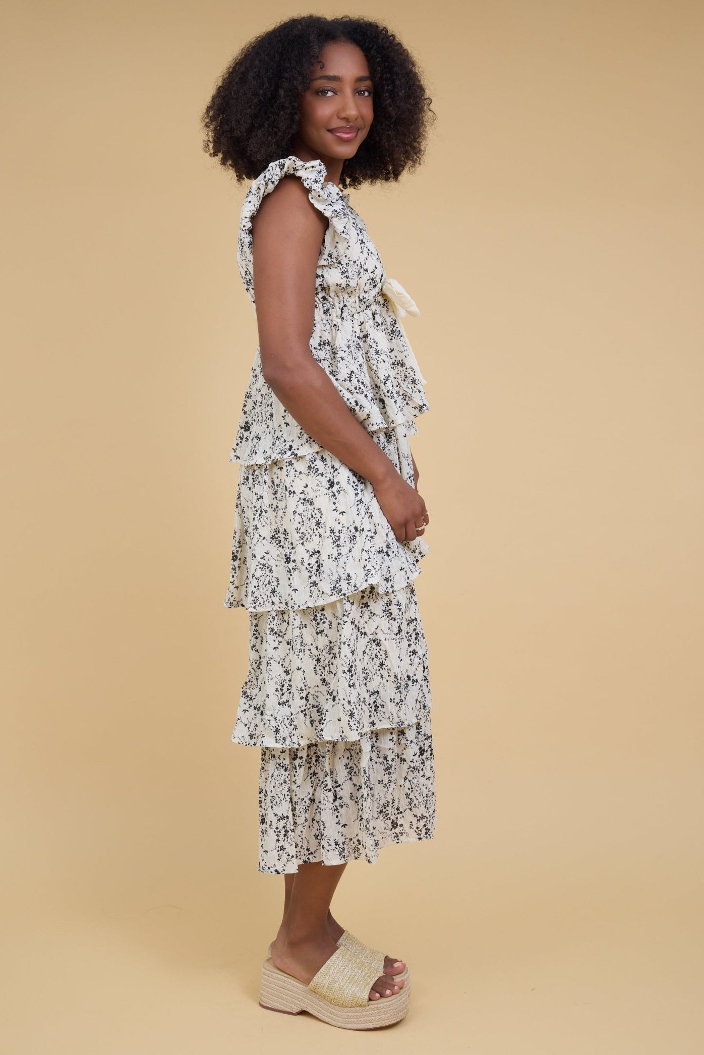 Brass & Roe Lucy Tiered Dress in off white for women and teenage girls.