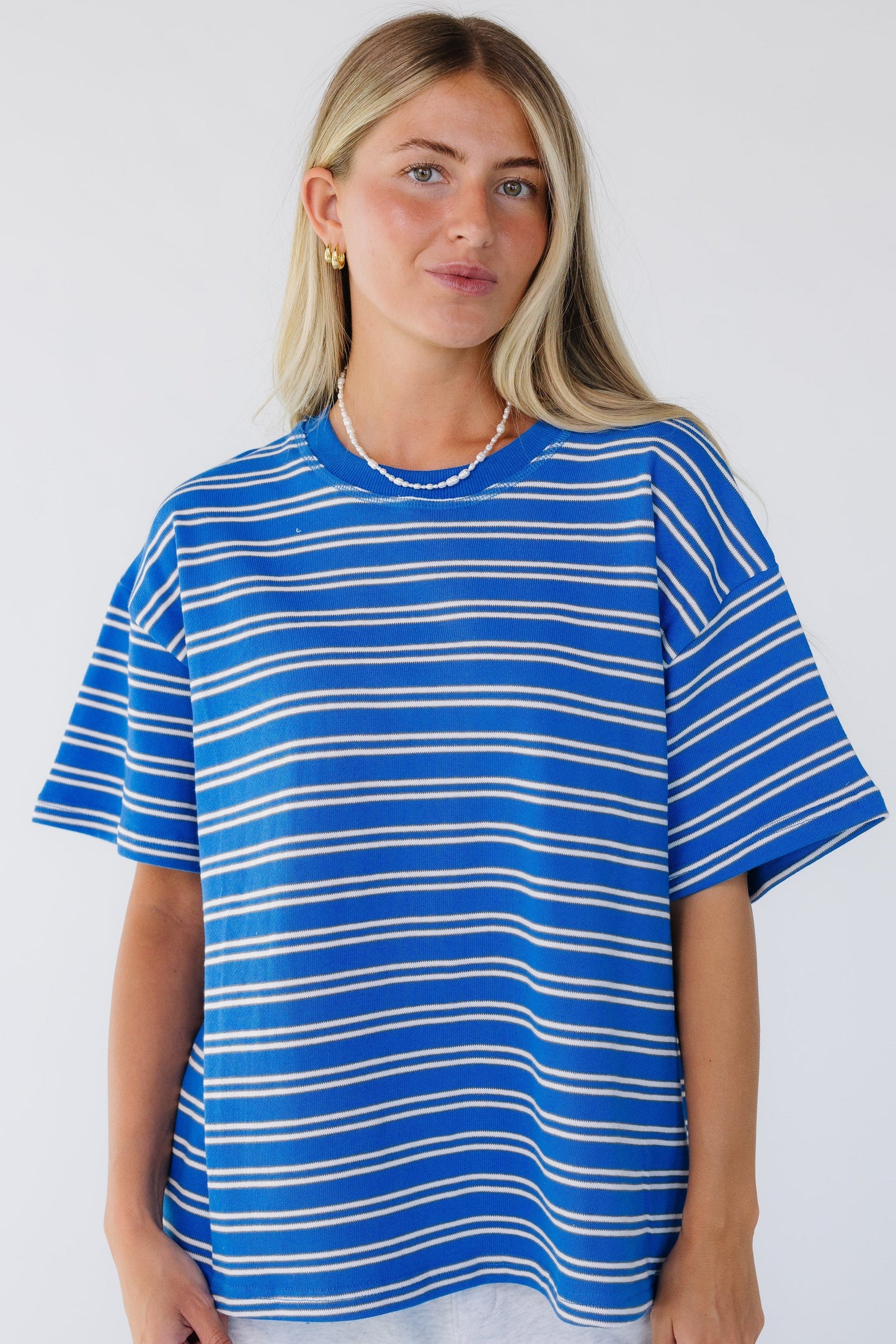 Striped Terry Crew Neck Tee WOMEN'S TOP Things Between 