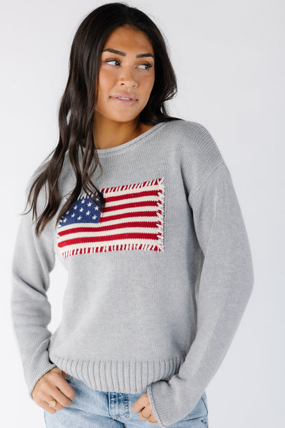 American Flag Sweater in grey for women and teenage girls.