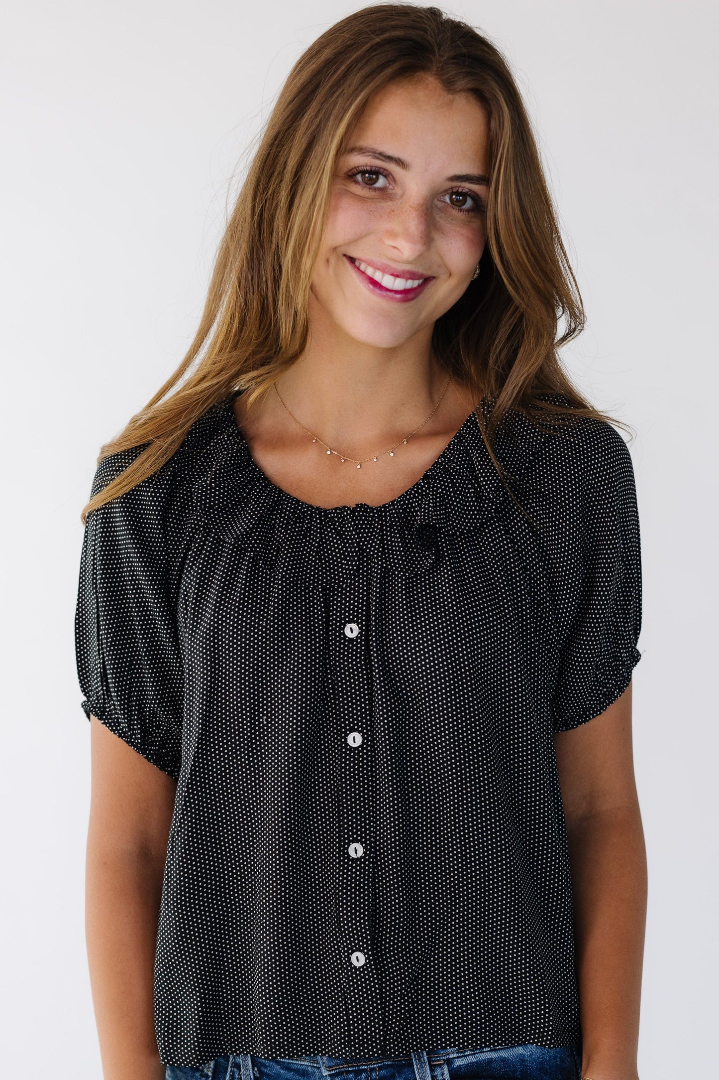 Citrus Bow Top in black & white polka dot for women and teenage girls. 