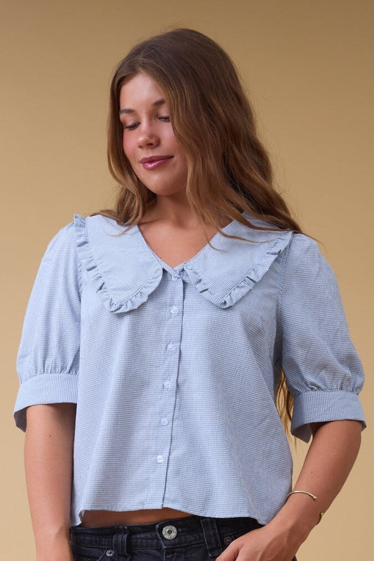 Brass & Roe Ellie Collar Top WOMEN'S TOP Brass & Roe Blue XS 