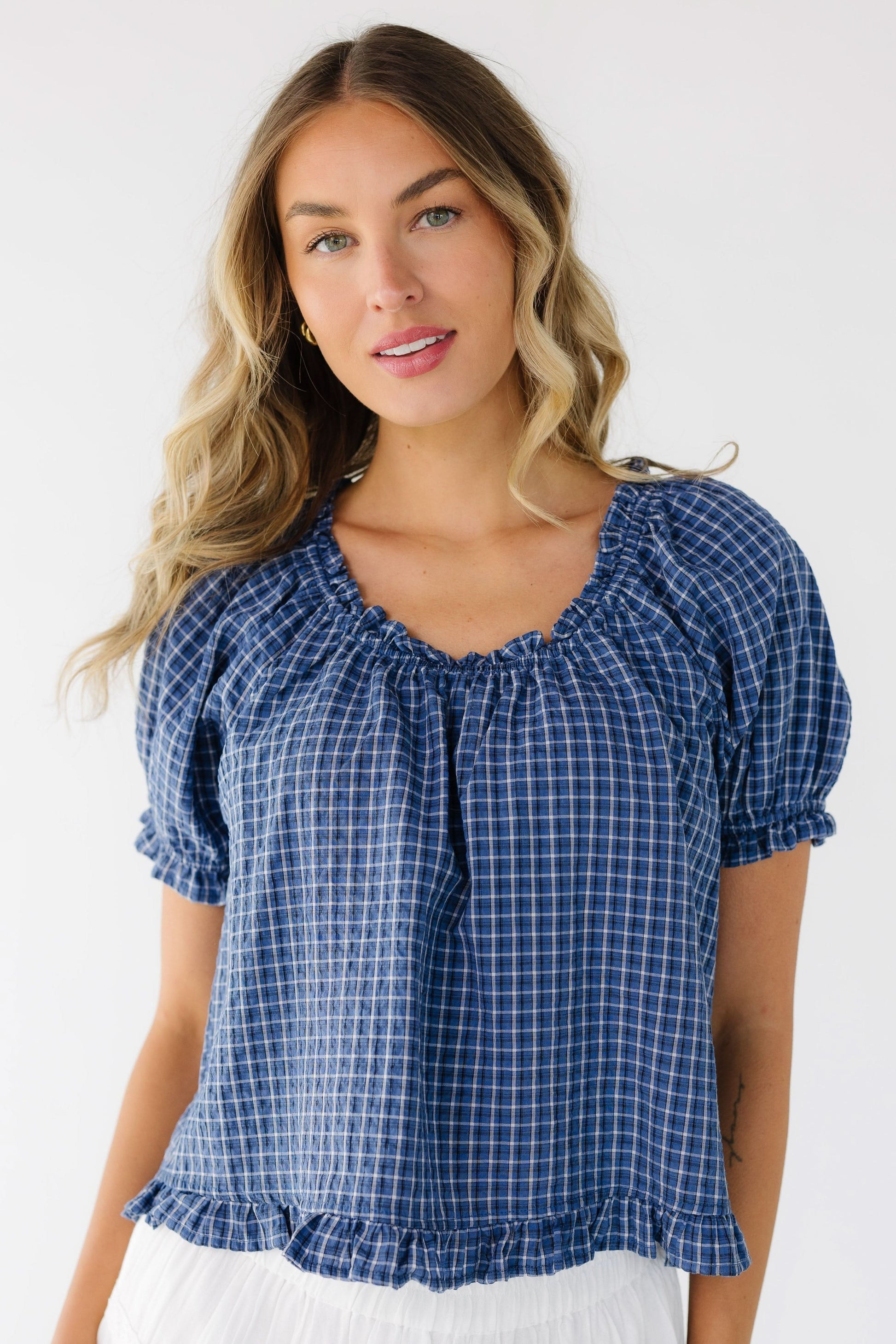 Francine Checkered Top WOMEN'S TOP Things Between Blue S 