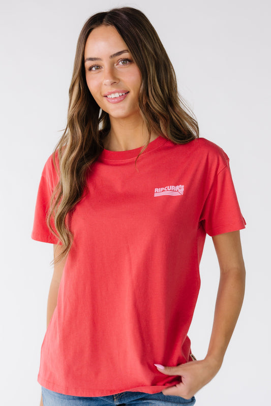 Rip Curl Ocean Break Relaxed Tee in red for women and teens.