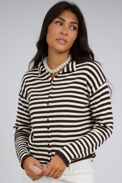 The Pauline Cardigan in brown & white for women and teen girls.