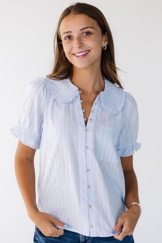 Peter Pan Collar Top in light blue for women and teens.