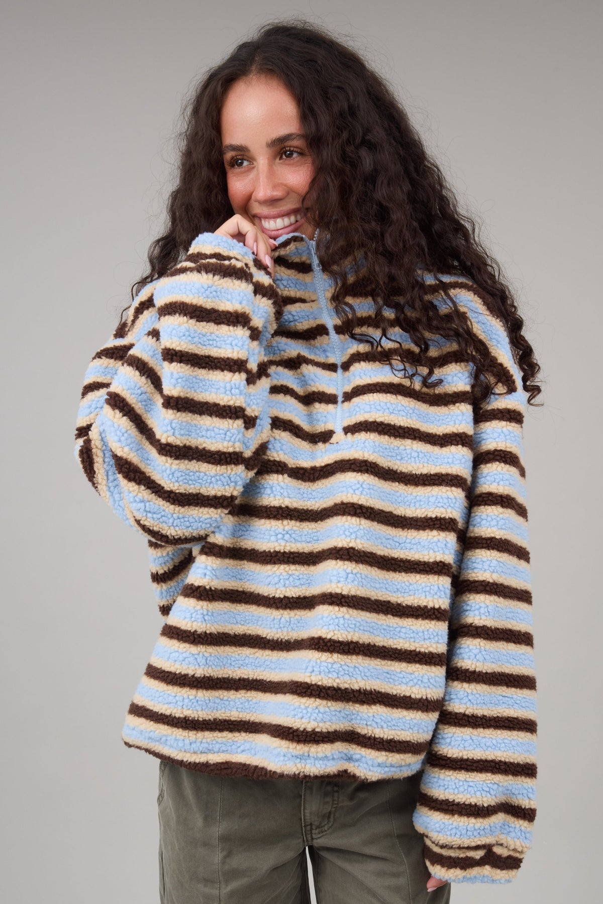 Striped Sherpa Pullover WOMEN'S TOP Called to Surf 