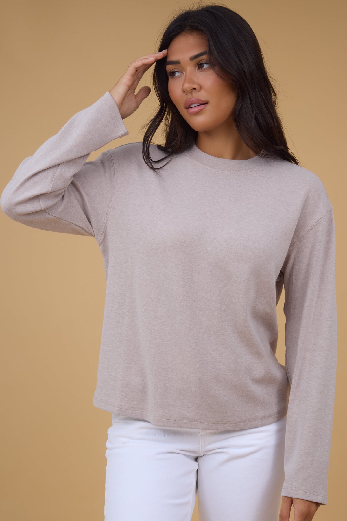 The Flora Top in taupe for women and teen girls.