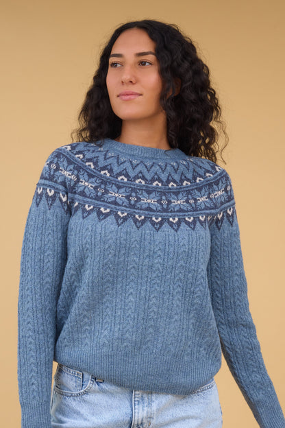 Nordic Print Crewneck Sweater in blue for woman and teen girls.