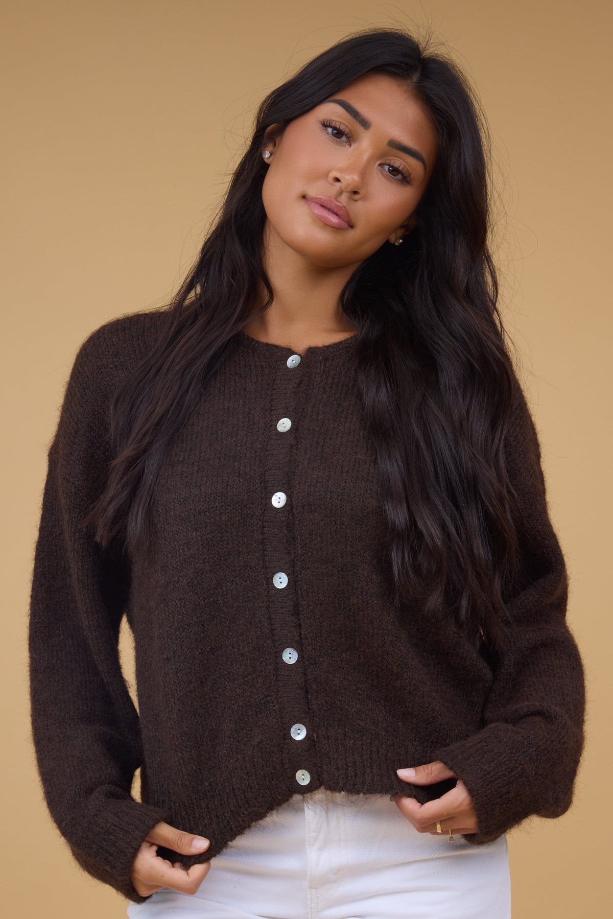 Cocoa Drift Cardigan in brown for women and teen girls.