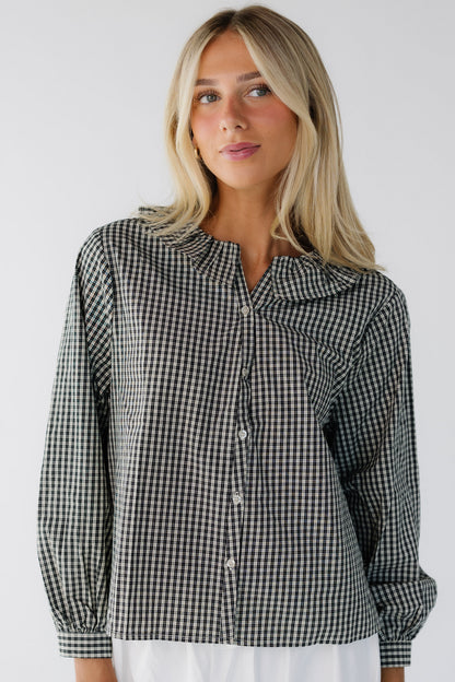 Brass & Roe Vicky Collar Top in black plaid for women and teenage girls.