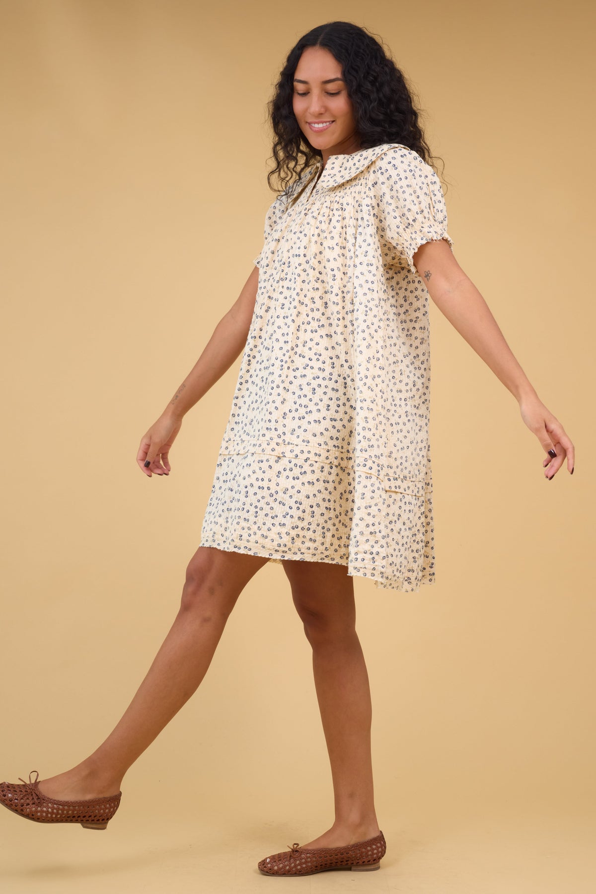 Citrus Vicki Short Dress in cream floral for women and teen girls.
