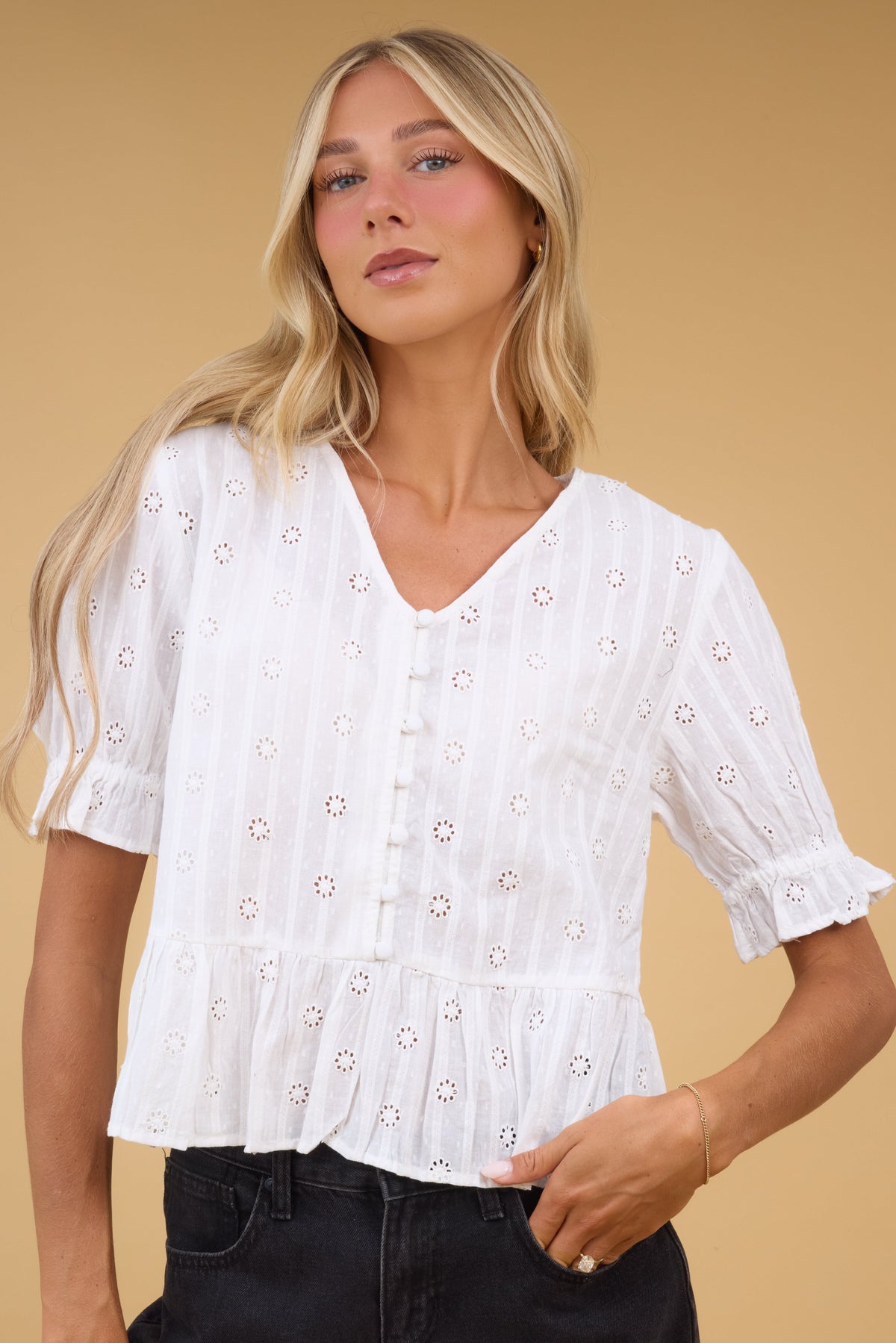 Citrus Sam Details Top in white for women and teen girls.