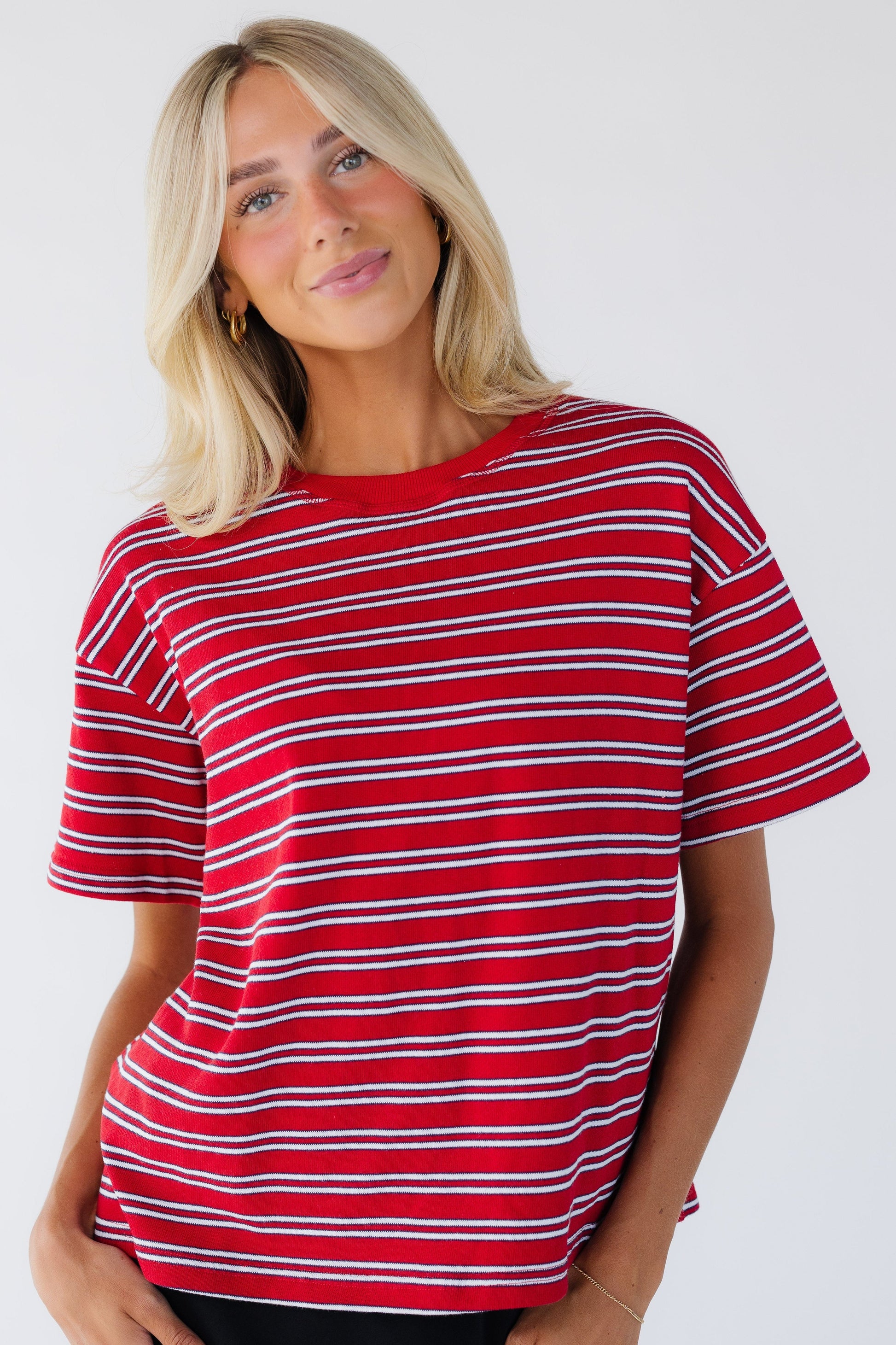 Striped Terry Crew Neck Tee WOMEN'S TOP Things Between 
