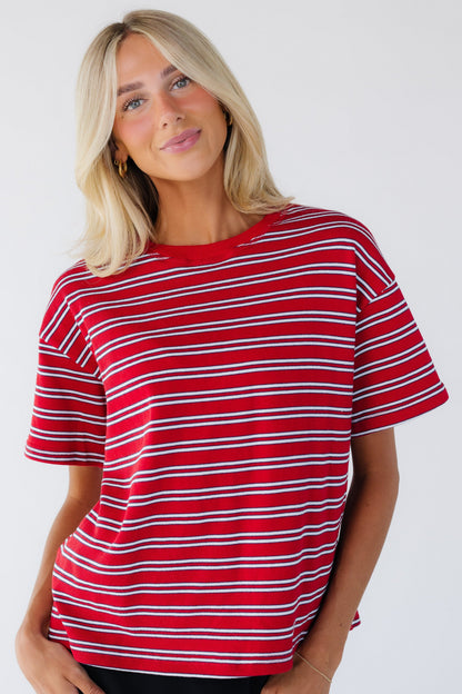 Striped Terry Crew Neck Tee WOMEN'S TOP Things Between 