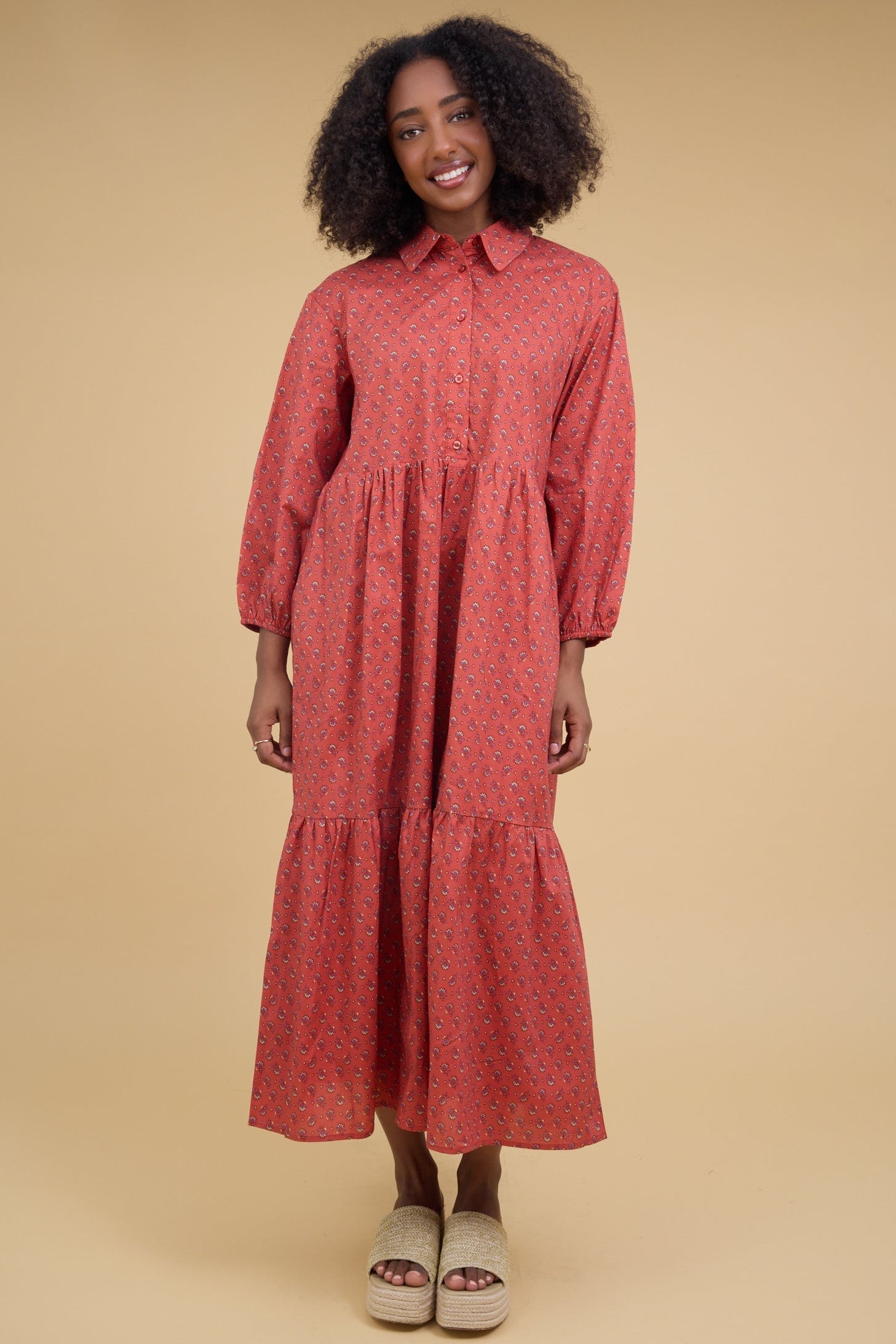 Brass & Roe Janice Collar Dress in red floral print for women and teenage girls.