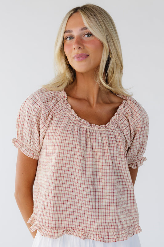Francine Checkered Top -Red WOMEN'S TOP Things Between Red S 