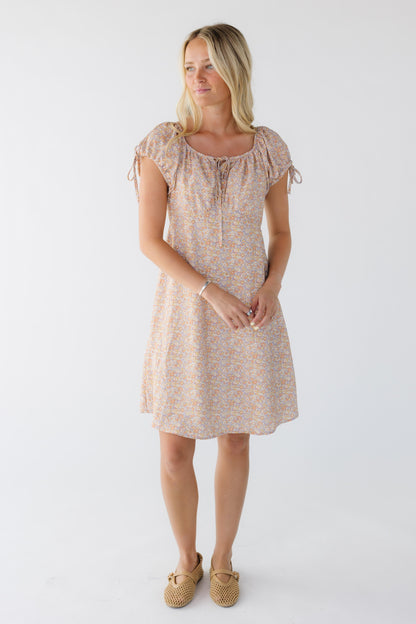 Brass & Roe Alani Knee Dress in pink multi floral print for women and teenage girls.