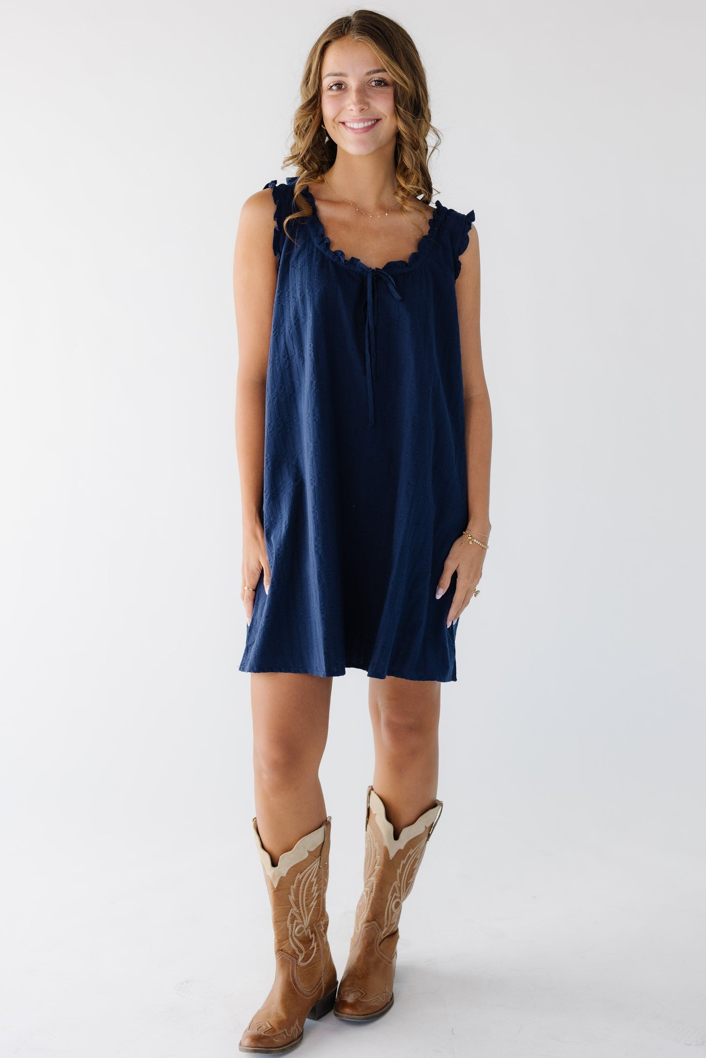 The Amaya Dress in navy for women and teen girls.