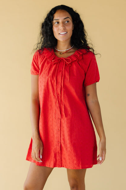 Citrus Eyelet Bow Dress in red eyelet for women and teenage girls.