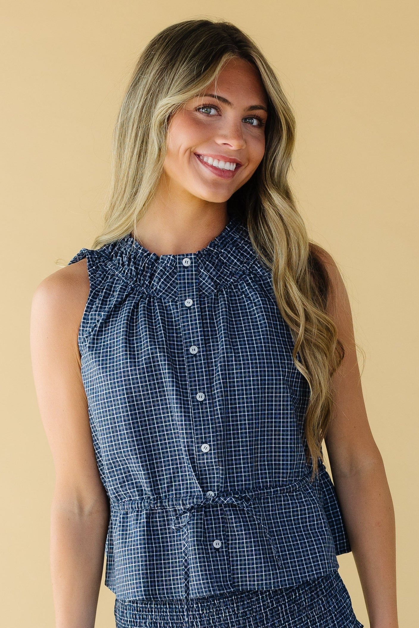 Zena Button Tank WOMEN'S TANK TOP Mod Ref Navy S 
