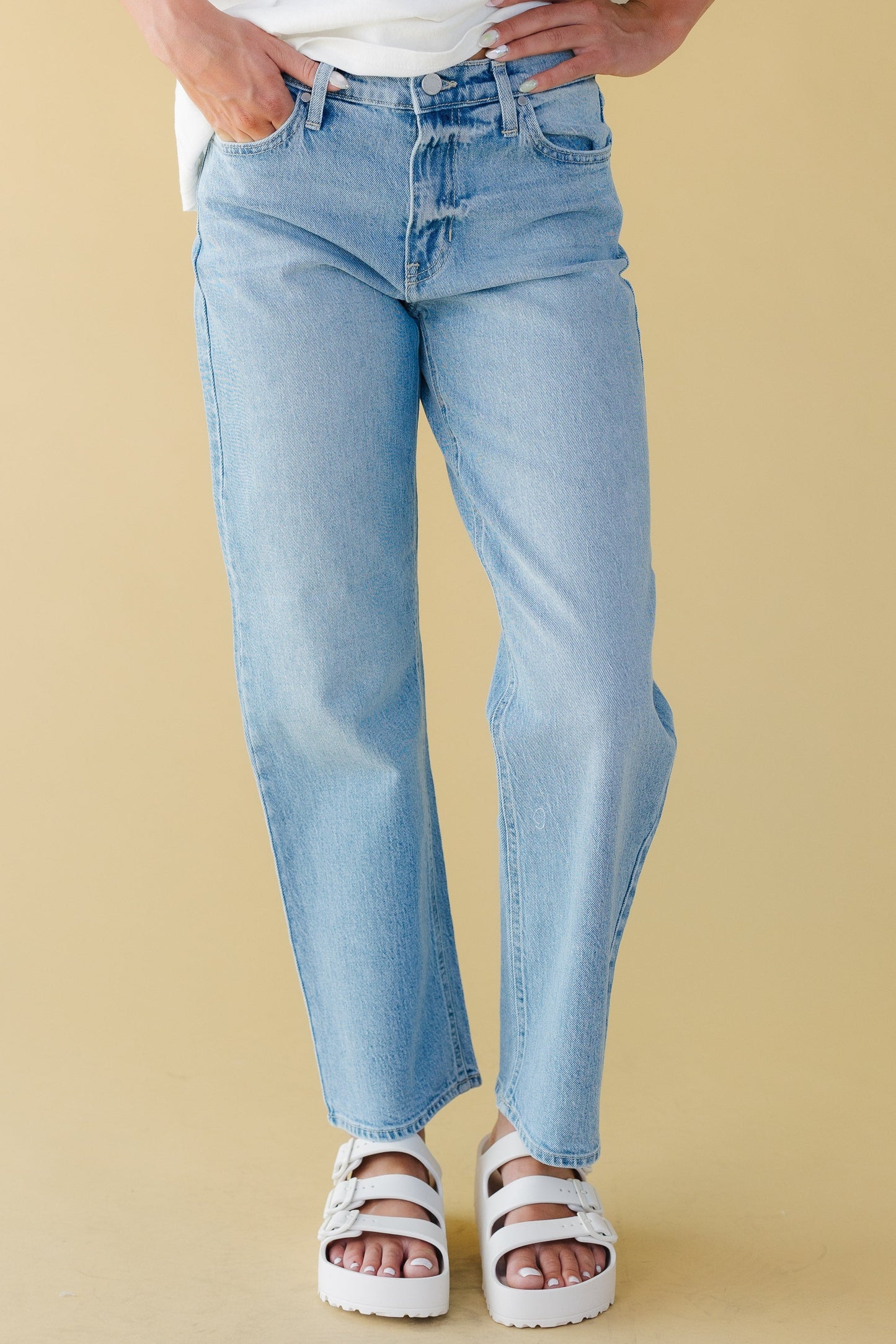 Classic Straight Leg Denim in light denim for women and teen girls.